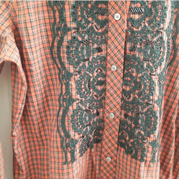 J Crew Plaid Embroidered Beaded Button Front Shirt NWT - Picture 8 of 9